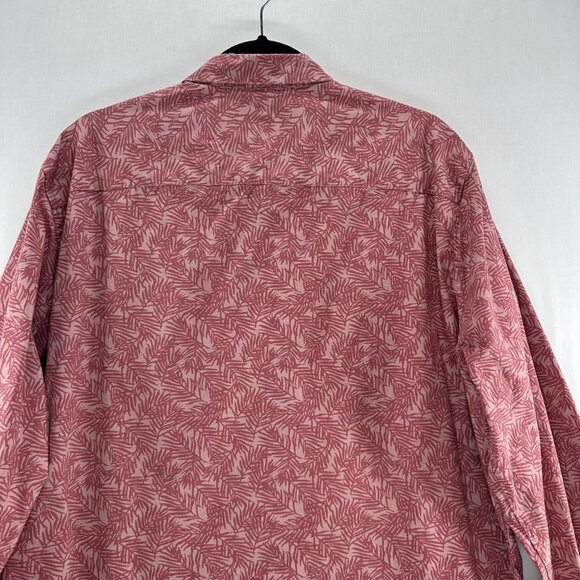 A-FRAME Stretch Button-Up Shirt Mens Size XL Regular Fit Leaf Print Pink/Red - Picture 4 of 11